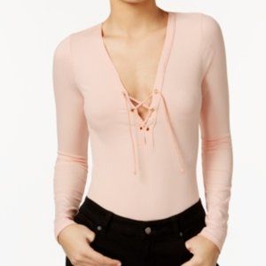 Material Girl Lace Up Rib Knit Body Suit